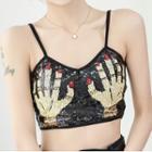 Hands Print Sequined Cropped Camisole Top