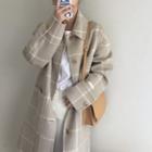 Single-breasted Plaid Coat Almond - One Size