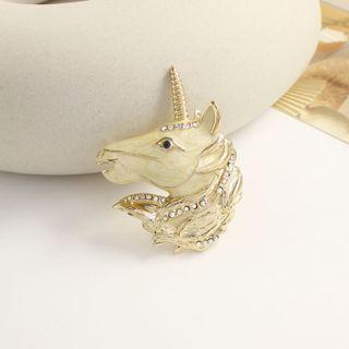 Rhinestone Unicorn Brooch 1 Pc - White - One Size