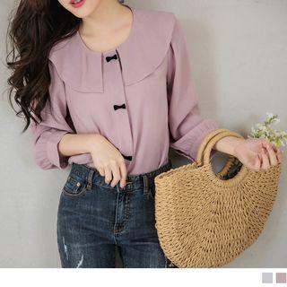 3/4 Sleeve Bow Botton Blouse