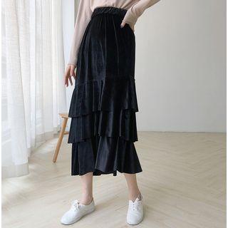 Asymmetric Tiered Midi Skirt Black - One Size