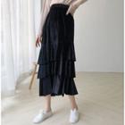 Asymmetric Tiered Midi Skirt Black - One Size