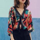 Elbow-sleeve Print Blouse As Shown In Figure - One Size