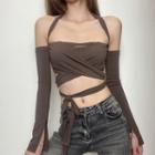 Halter-neck Off-shoulder Tie-waist Top