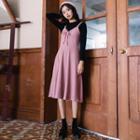 Set: Mock Turtleneck Long-sleeve Top + Spaghetti Strap Midi A-line Dress