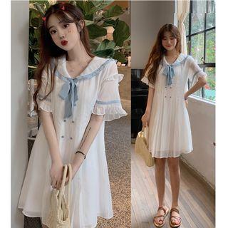 Short-sleeve Double Breasted Chiffon Dress