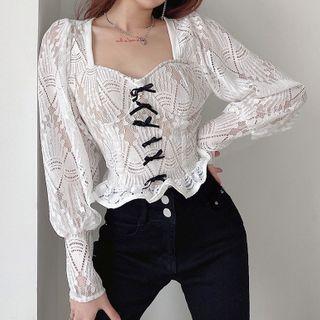 Ribbon Accent Lace Blouse
