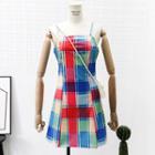 Rainbow-plaid Sleeveless Mini Dress