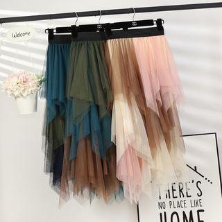 Color Block Midi Tulle Skirt