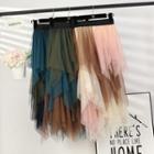 Color Block Midi Tulle Skirt