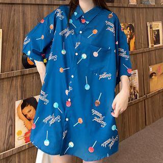 Elbow-sleeve Lollipop Print Shirt