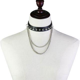 Faux Leather Studded Chained Choker