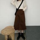 Long-sleeve Shirt / Button Vest / Midi A-line Skirt