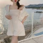 Short-sleeve Cropped Blazer / Strappy Romper