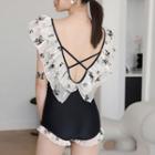Floral Ruffled Open-back Swimsuit