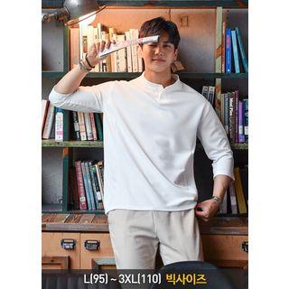 3/4-sleeve High-neck Henley