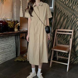 Short-sleeve Midi Shirtdress Khaki - One Size