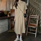 Short-sleeve Midi Shirtdress Khaki - One Size