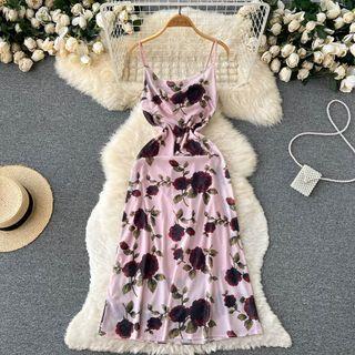 Suspender Flower Print Dress