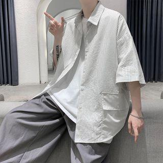 Striped Oversized Elbow Sleeve Shirt