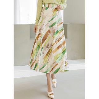Printed Linen Blend Long Skirt