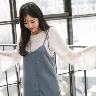 Fluttered Long-sleeve Chiffon Top