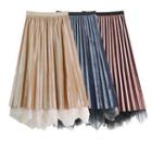 Reversible Mesh Panel Pleated Midi A-line Skirt