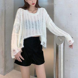 Long-sleeve Distressed Open Knit Top