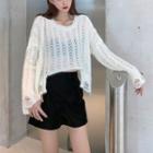 Long-sleeve Distressed Open Knit Top