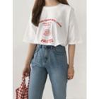 Elbow-sleeve Loose-fit Illustration T-shirt
