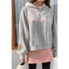 Lettered Fleece-lined Hoodie Gray - One Size