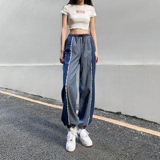 High-waist Color-block Jeans