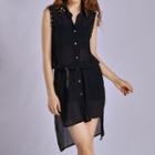 Studded Sleeveless Chiffon Dress