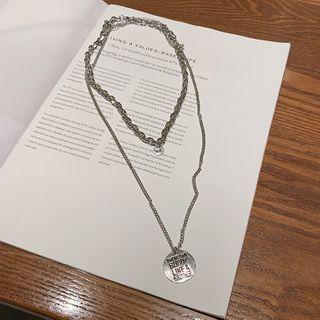 Lettering Pendant Layered Necklace Detachable - Silver - One Size
