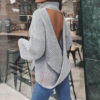 Mock Neck Backless Sweater