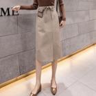 Set: Slit A-line Midi Skirt + Pouch