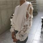 Lace Panel Pullover White - One Size
