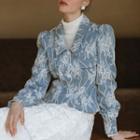 Puff-sleeve Lace Overlay Denim Jacket
