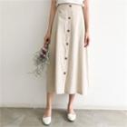 Buttoned Linen Blend A-line Maxi Skirt