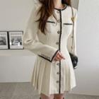 Button-up Pleated Mini Tweed Dress
