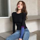 Paneled Ribbed Knit Top Black - One Size