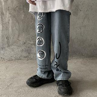 Wide-leg Graphic Print Jeans