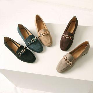 Chain Embellishment Suedette Loafers