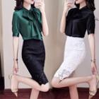Short/ Long-sleeve Blouse/ Lace Pencil Skirt/ Wide-leg Pants / Set