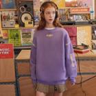 Letter-printed Zip-pocket Boxy Sweatshirt Lavender - One Size