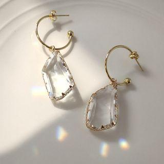 Sterling Silver Drop Earring 1 Pair - 844 - Transparent & Gold - One Size