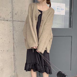 Oversize Sweater / Ruffle Trim Spaghetti Strap Midi Shift Dress