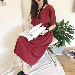 Plain Loose-fit Short-sleeve Dress