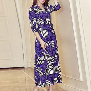 Patterned V-neck Knit Dress