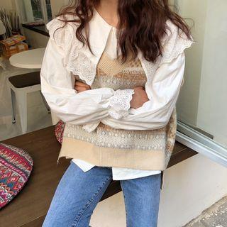 Lace Panel Shirt / Pattern Knit Vest